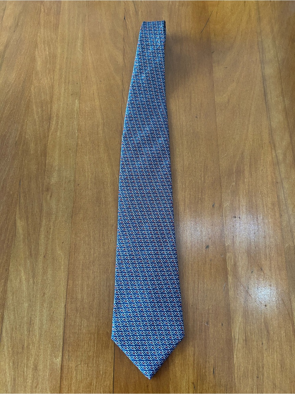 Vintage Perry Ellis Silk Tie  Red and Blue Geometric Pattern